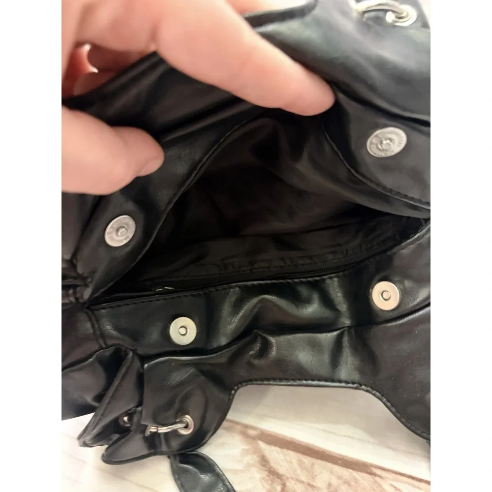 Y2K Black Slouch Mini Hobo Shoulder Bag Knot Strap Soft Faux Leather Purse